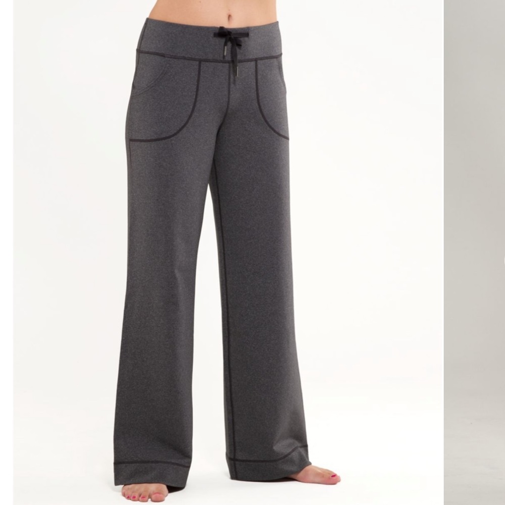 Lululemon Still Wide Leg Flare Pant Pockets Drawstring Yoga Heathered Minimalist